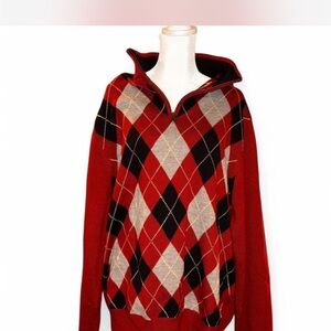 Men's Wool Argyle Sweater - Red & Black